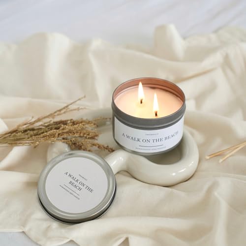 A Walk On The Beach Candle - Pure Soy Wax - 150g - Ocean Breeze Fragrance Calming and Soothing Desk Essential - Naval Blue