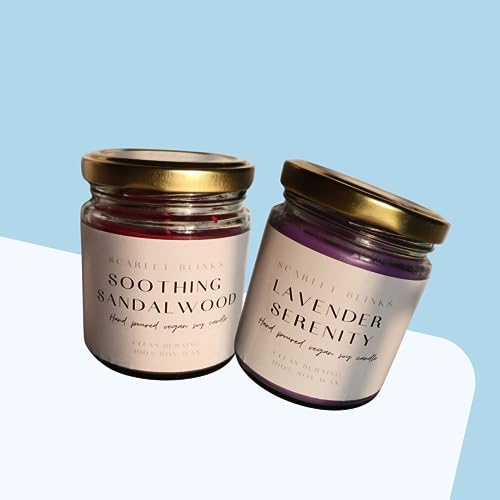 Scarlet Blinks Soothing Sandal Wood and Lavender Serenity | Soy Wax Candles | Aroma Therapy Candles | BurningTime:-45 HRS Pack of 2