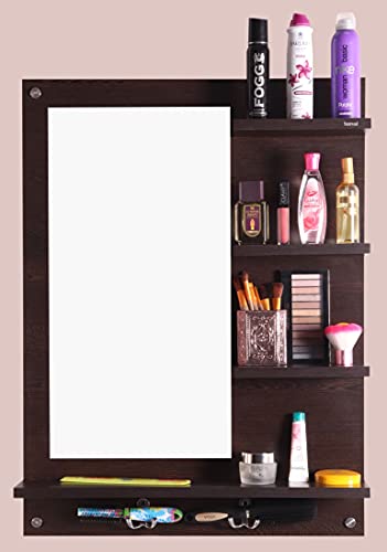 SUMWUD Bloza Engineered Wood Wall Mounted Dressing Mirror with Shelves Wenge