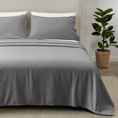 Extra Soft 100% Turkish Cotton Flannel Sheet Set. Warm, Cozy, Lightweight, Luxury Winter Bed Sheets in Solid Colors. Nordic Collection (Full, Frost Grey)