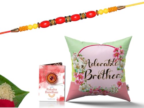 Pillow Rakhi for Brother with Gift - Rakhi with Rakhi Cushion with Filler Greeting Card- Rakhi for Brother, Gifts for Brother, Gifts for Rakhi, Gifts for Rakshabandhan Rakhi Gifts-CH-BRO-35-PD