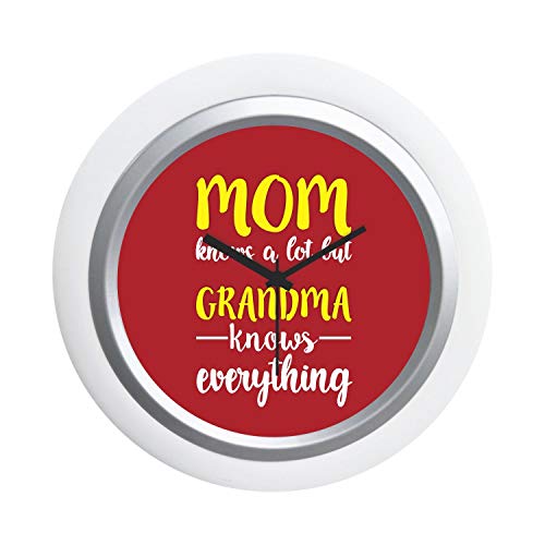 TheYaYaCafe Yaya Cafe Mom Knows a Lot But Grandma Knows Everything Desk Clock Canvas Home Decor - 6x6 inches, Round (White Frame, Unbreakable Flexiglass Cover, Analog)