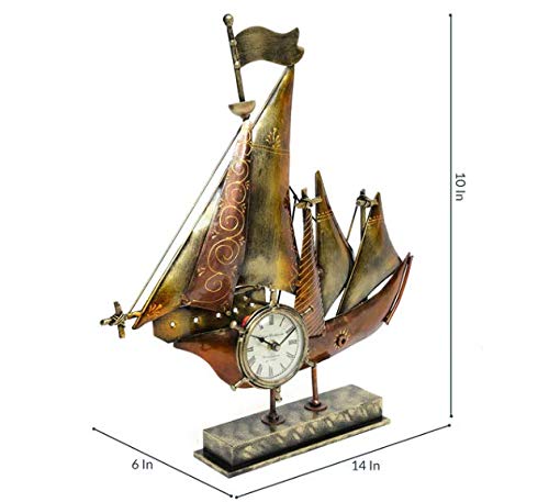 Medieval Arts Iron Decorative Boat Miniature Table Clock for Home Decoration for Living Room & Drawing Room