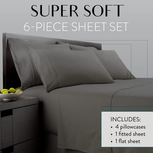 Danjor Linens 6 Piece Hotel Luxury Soft 1800 Series Premium Bed Sheets Set, Deep Pockets, Hypoallergenic, Wrinkle & Fade Resistant Bedding Set(King, Gray)