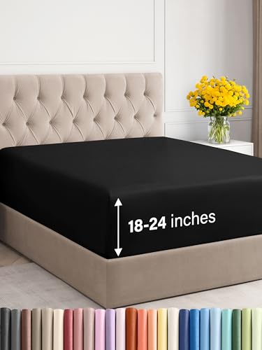 Extra Deep Pocket Fitted Sheet - Single Fitted Sheet Only - Extra Deep Pockets King Size Sheets - Fits 18 In to 24 In Mattress - Extra Deep King Fitted Sheet - Deep Pockets that Actually Fits Mattress