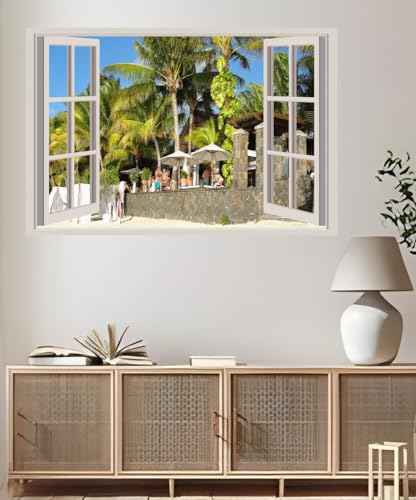 JVERF - JZZA24159 MauritiusPalma Cafe| Self-Adhesive Open Window Wall Sticker