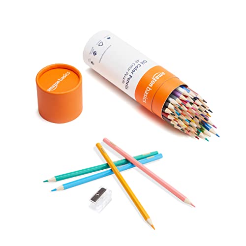 AmazonBasics Oil Color Pencil,48 Colors with a Pencil Sharpener