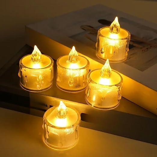 The World Decor 24 Pcs Acrylic Flameless and Smokeless Decorative Candles Led Tea Light Candle Diwali, Gifting, Christmas, Festival, Events (Pack of Crystal Led, 24)