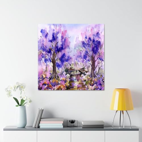 GADGETS WRAP Canvas Gallery Wrap Framed for Home Office Studio Living Room Decoration (17x17inch) - Purple Trees Painting