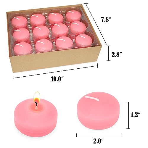 6 Hour 2.0 Inch Pink Floating Candles, Unscented Dripless Pool Water Wax Floating Candles for Cylinder Vases, Centerpieces at Wedding, Party, Pool, Holiday, 24 Packs