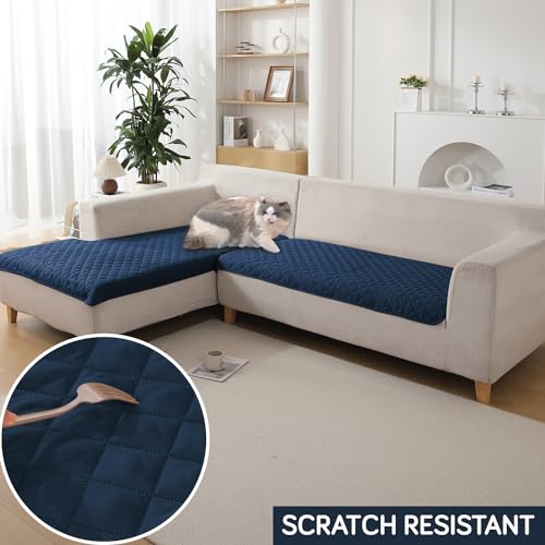 HOKIPO Quilted Waterproof Sofa Cover Mats for L Shape and 1/2/3 Seater Sofa. Make Your Own Sofa Cover Set, Mat Length 81(D) x 110(L) cm, Navy Blue (AR-4965-W4)