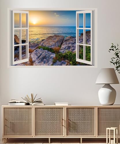 JVERF - JZZA27408 Scenery Sunrises and| Self-Adhesive Open Window Wall Sticker