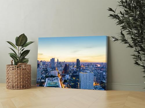 GADGETS WRAP Canvas Gallery Wrap Framed for Home Office Studio Living Room Decoration (17x11inch) - Bangkok Downtown Sunrise