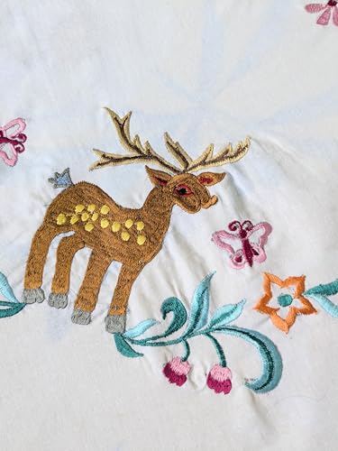 Needle & Ballet King Size Embroidery Pure Cotton Deer Bedsheet with Two Pillow Covers.