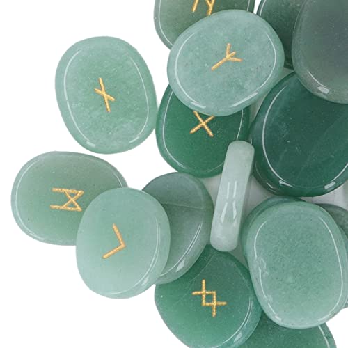 Stones Set, Natural Rune Stones Set Smoother Engraved Fine Polishing with Storage Bag for Gift (Fuchsite Quartzite)