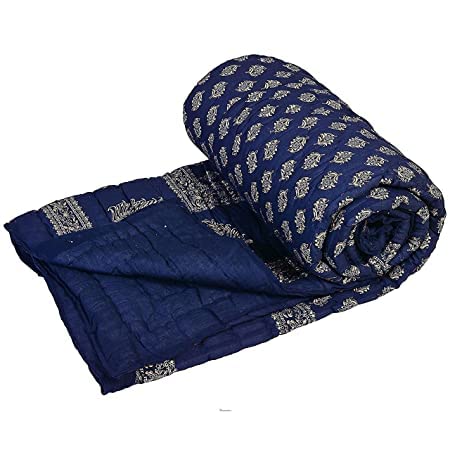 Craft Jaipur Cotton Gold Print Jaipuri Light Weight Single Bed Razai- (Dark Blue)