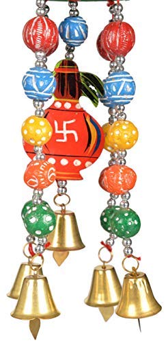 CraftzShop Beautifully Handpainted Kalash - Terracota/Clay Decorative Hanging Bell/Jhoomars/Feng Shui Pure Handmade Wind Chime Bells