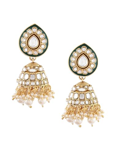 ZAVERI PEARLS Green Meenakari Kundan Bridal Long Dazzling Necklace Earring Maangtikka Set For Women-ZPFK17761