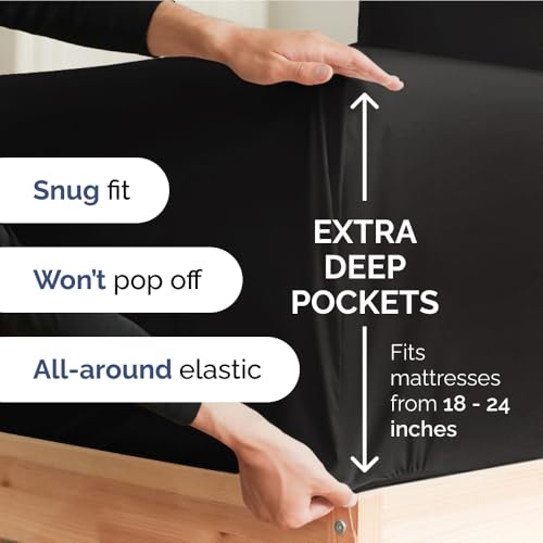 Extra Deep Pocket Fitted Sheet - Single Fitted Sheet Only - Extra Deep Pockets King Size Sheets - Fits 18 In to 24 In Mattress - Extra Deep King Fitted Sheet - Deep Pockets that Actually Fits Mattress