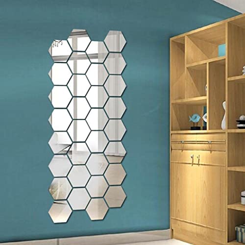 ATORSE® 12X 3D Hexagon Wall Stickers Mirror Acrylic DIY Home Decor Silver 40X23Mm