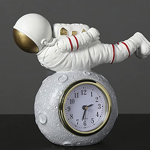 Artibetter Table Clock Resin Astronaut Statue Shelf Desk Clock Small Bedside Desk Clock Astronaut Clock Decoration Battery Operated for Table Home Office Decor