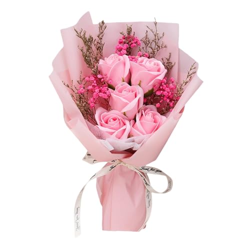 THE STYLE SUTRA Artificial Soap Flower Bouquet Realistic Valentines Day Gift for Mothers Day Pink Rose