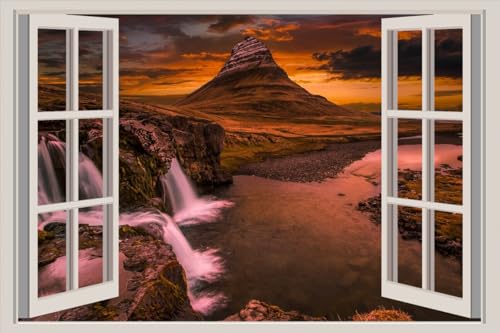 JVERF - JZZA22754 Iceland Waterfalls| Self-Adhesive Open Window Wall Sticker