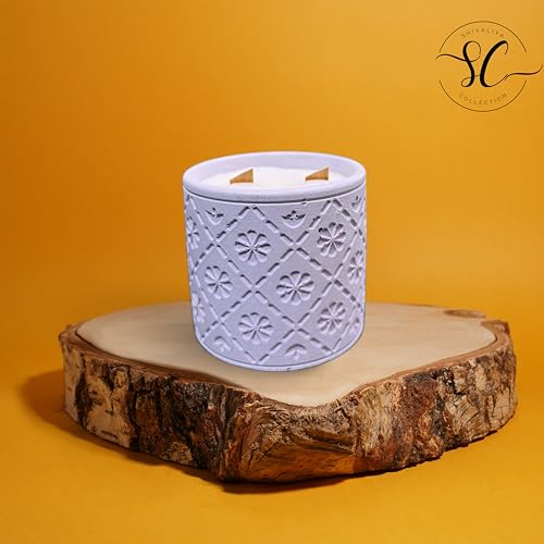 Shivaliya Collection High-Strength Concrete Quinn Shape Candle Jar with Aroma Fragrance | Premium Scented Soy Wax Fill | 20-25 Hr Burn Time | Home Decor Item | Gifts for Memorable - (Large, Lavender)