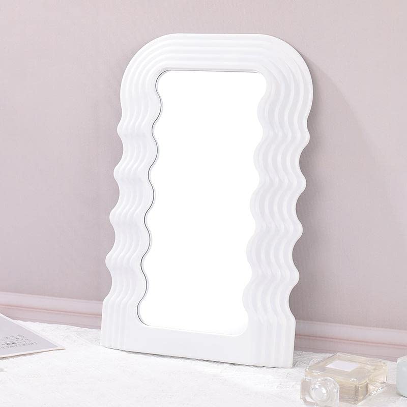 ATORSE® Hanging Wall Mirror Makeup Mirror Wave Pattern Frame for Bedroom White