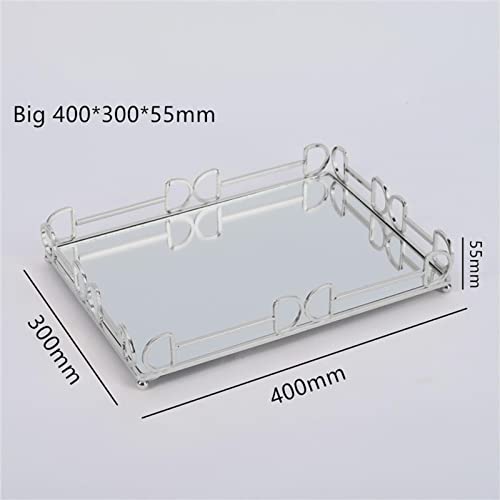 CALANDIS Rectangle Mirror Tray Vanity Serving Tray for Home Bathroom Bedroom L Silver