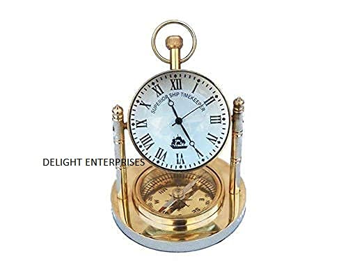 Delight Enterprises Brass Table Clock with Compass