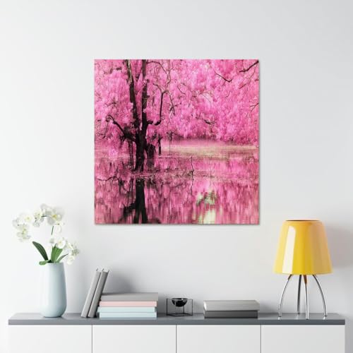 GADGETS WRAP Canvas Gallery Wrap Framed for Home Office Studio Living Room Decoration (17x17inch) - Pink Trees Reflected In Water