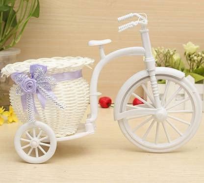 AWANI TRENDS Plastic Romantic Artificial Flower Basket Cycle, 25L x 12W x 18H Centimeters