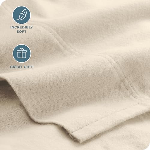 Bare Home Flannel Sheet Set 100% Cotton, Velvety Soft Heavyweight - Double Brushed Flannel - Deep Pocket (Twin XL, Sand)