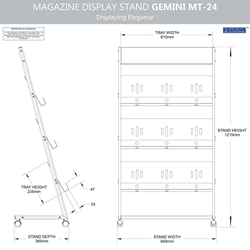 Pragati Systems Prime Quality Crca Steel Gemini 3-Tray Magazine Display Stand, Grey, Tiered Floor Standing Or Tabletop Shelf