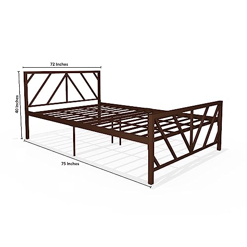 Universe Furniture Mier King Size Metal Bed Without Storage with Mattress (Matte Finish, Brown)