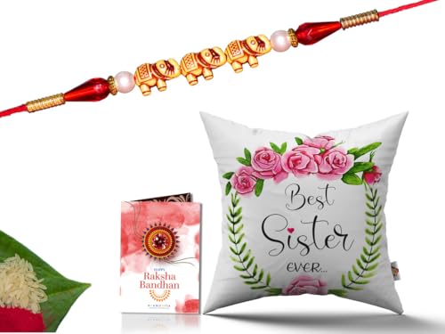 Pillow Rakhi for Brother with Gift - Rakhi with Rakhi Cushion with Filler Greeting Card- Rakhi for Brother, Gifts for Brother, Gifts for Rakhi, Gifts for Rakshabandhan Rakhi Gifts-CH-SIS-37-PE