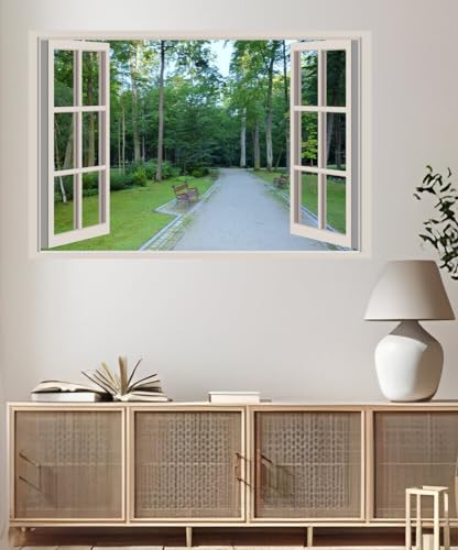 JVERF - JZZA26142 Parks Bench Trees| Self-Adhesive Open Window Wall Sticker