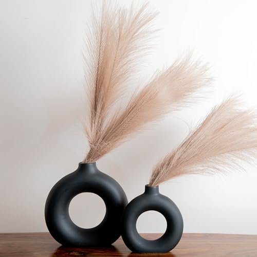 Wonder Care Ceramic Black Donut Vase: Perfect for Home Decor and Pampas Grass, 5 inches (Single vase).