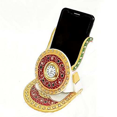 Handicraft Kingdom Mobile Holder for Bed and Table | Smartphone Desktop Stand with Inbuilt Small Clock & Card Organizer for Office & Kitchen | Approx Size (4.5 Inch) & Wt (900 Gm) Pack of 2