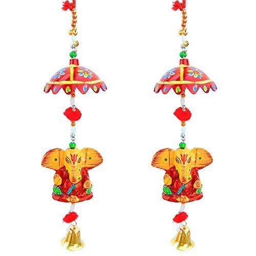 Celecrafts Handcrafted Set of 2 (Pair) Elephant Wind Chime Decorative Hanging for Wall Ceiling Multicolour Handmade jhumer