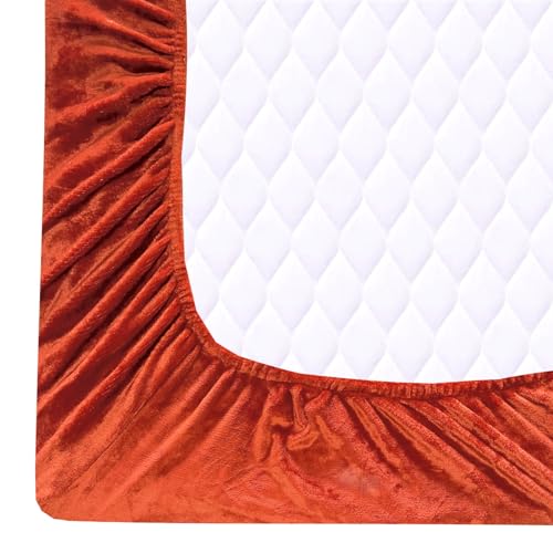 Sands Luxurious Bedsheets for Winter, King Size Fitted Warm Double Bedsheet, 72 x 78 x 10 inches, with 2 Pillow Covers (Orange)