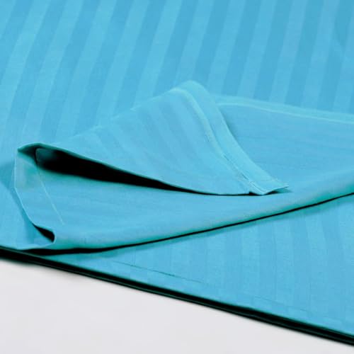 Roman Cotton Satin Stripes Elastic Fitted Plain Double Bedsheet King Size with Two Pillow Covers for Home/Hotels/Guest House - Size 72"x78"x6" (Aqua)