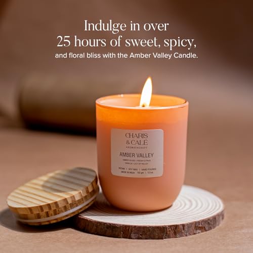 Charis & Cale Amber Valley Candle Jar - 150 Gm | Smokeless, Soot-Free & Non-Toxic Candles for Home Decor & Aromatherapy | Long Burning Time of 25+ Hours | Best for Gifting & Meditation