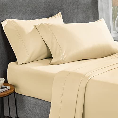 EnvioHome Microfiber Solid Sheet Set - 4 Pc - Cream/Beige, Full