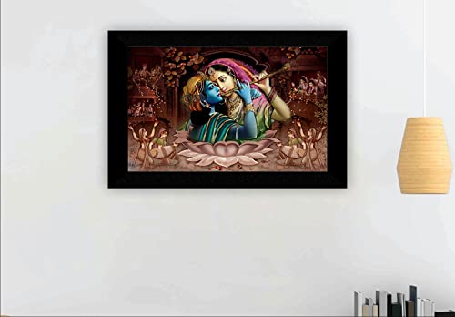 SAF Pack of 1 Radha krishna religious modern art wall painting with framed for living room 11 inch x 14 inch CANFM31268