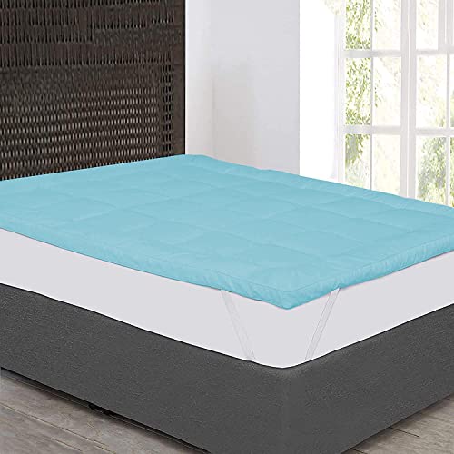 Jaipur Linen 800GSM Hollow Fibre Mattress Padding/Topper for 5 Star Hotel Feel- Sky Blue-Large Callifornia King Size Bed-78 Inch X 84 Inch