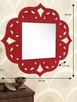 VAS Collection MDF Mirror Frame for Wall Decor,Bedroom,Living Room,Bathroom & Hallway,24"x24" (Red)