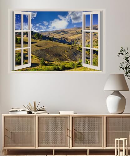 JVERF - JZZA23454 Italy Scenery Campania Hill Clouds| Self-Adhesive Open Window Wall Sticker