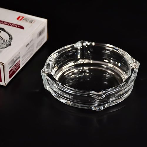 UNIVERSON Glass Crystal Cigarette Round Ashtray, Transparent | Lead-free Glass | Environmentally Friendly | Pack of 1